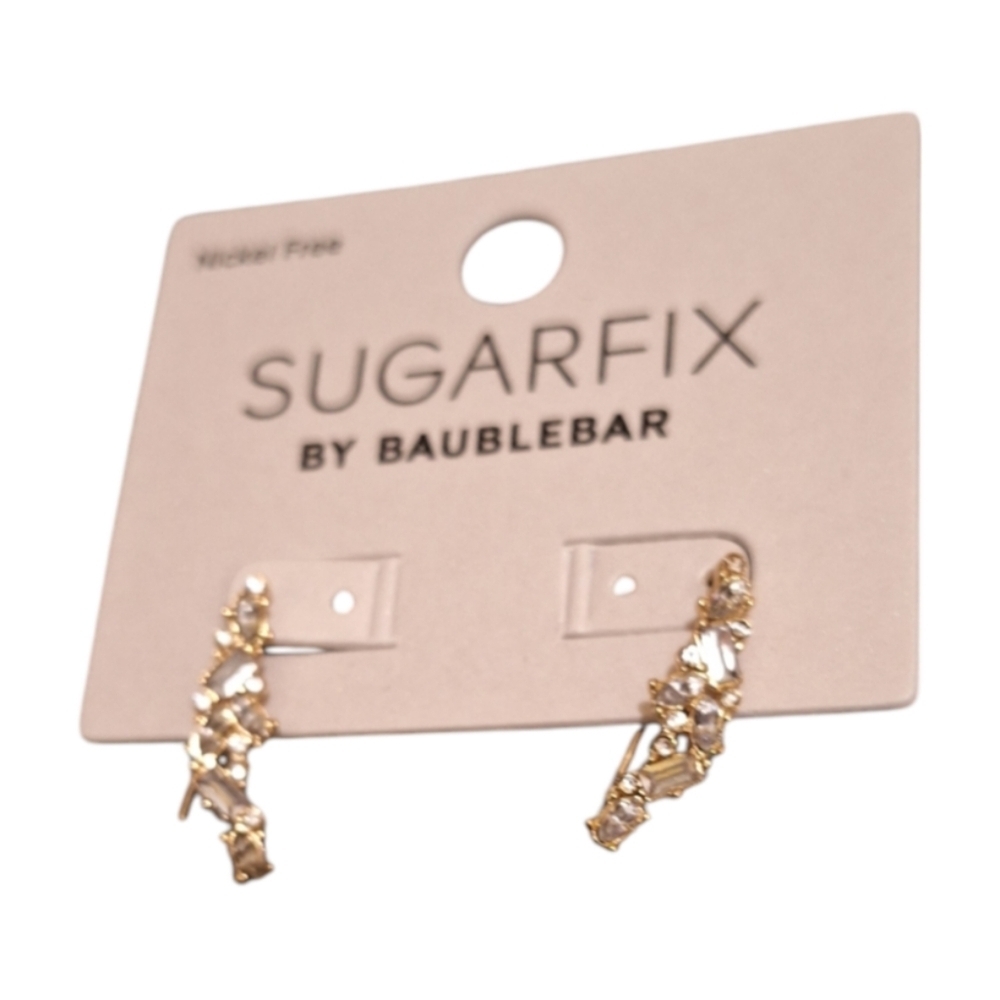 BAUBLEBAR SUGAR FIX CRYSTAL CLUSTER EAR CRAWLERS GOLDTONE EARRINGS